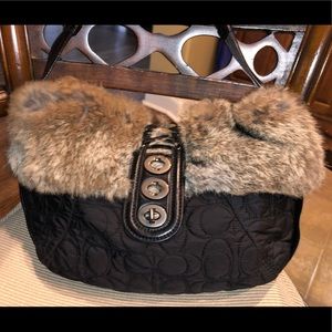 💫 Black and Brown Rabbit Fur Coach Bag